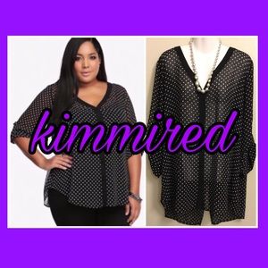 ToRRiD Black Dot Sheer Buttoned Open-Back Top ~ 3X